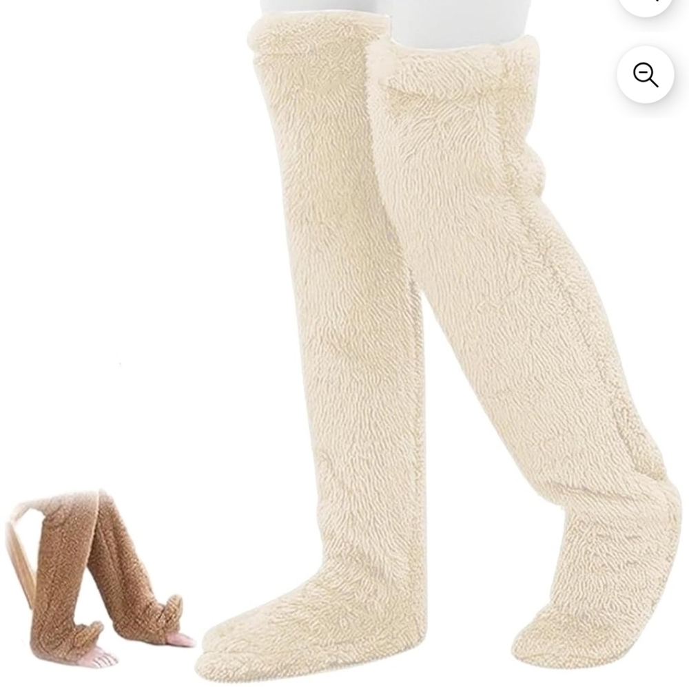 3 Lot - Over Knee Socks,Soft Cozy Long Fuzzy With Foot Opening For Comfort 3 Pac - Picture 4 of 4
